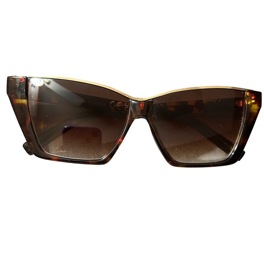 Tortoise‎ Shell Cat Eye Sunglasses Brown Gradient Lens Gold Accent Retro Frames